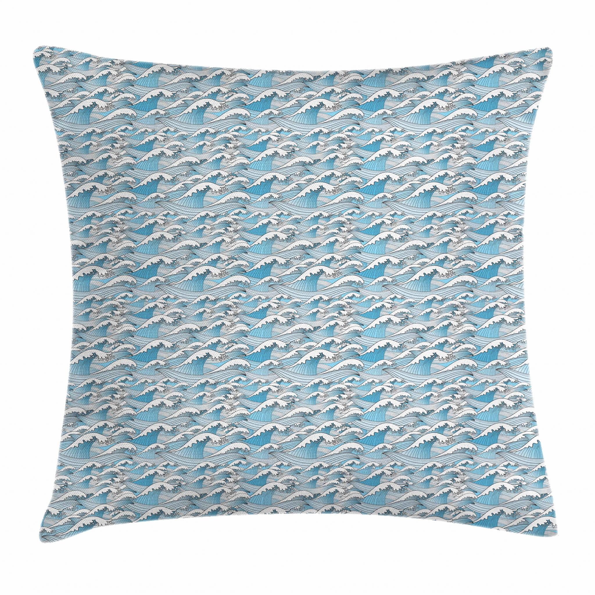 Ocean Throw Pillow Cushion Cover, Wavy Sea Pattern Ornamental Marine Illustration with Curved