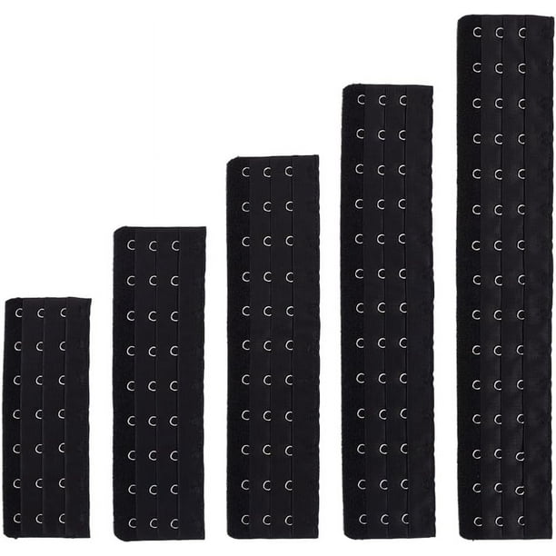 8 piezas, 5 tamaños, extensor de corsé elástico negro, extensor de corsé elástico, ajustador de espalda para sujetador con anillos y ganchos de acero inoxidable