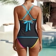 thumbnail image 5 of Womens Tummy Control Tankini Swimsuits Color Block Bathing Suit V Neck Two Piece Swimwear with Shorts (Black, 2XL), 5 of 6