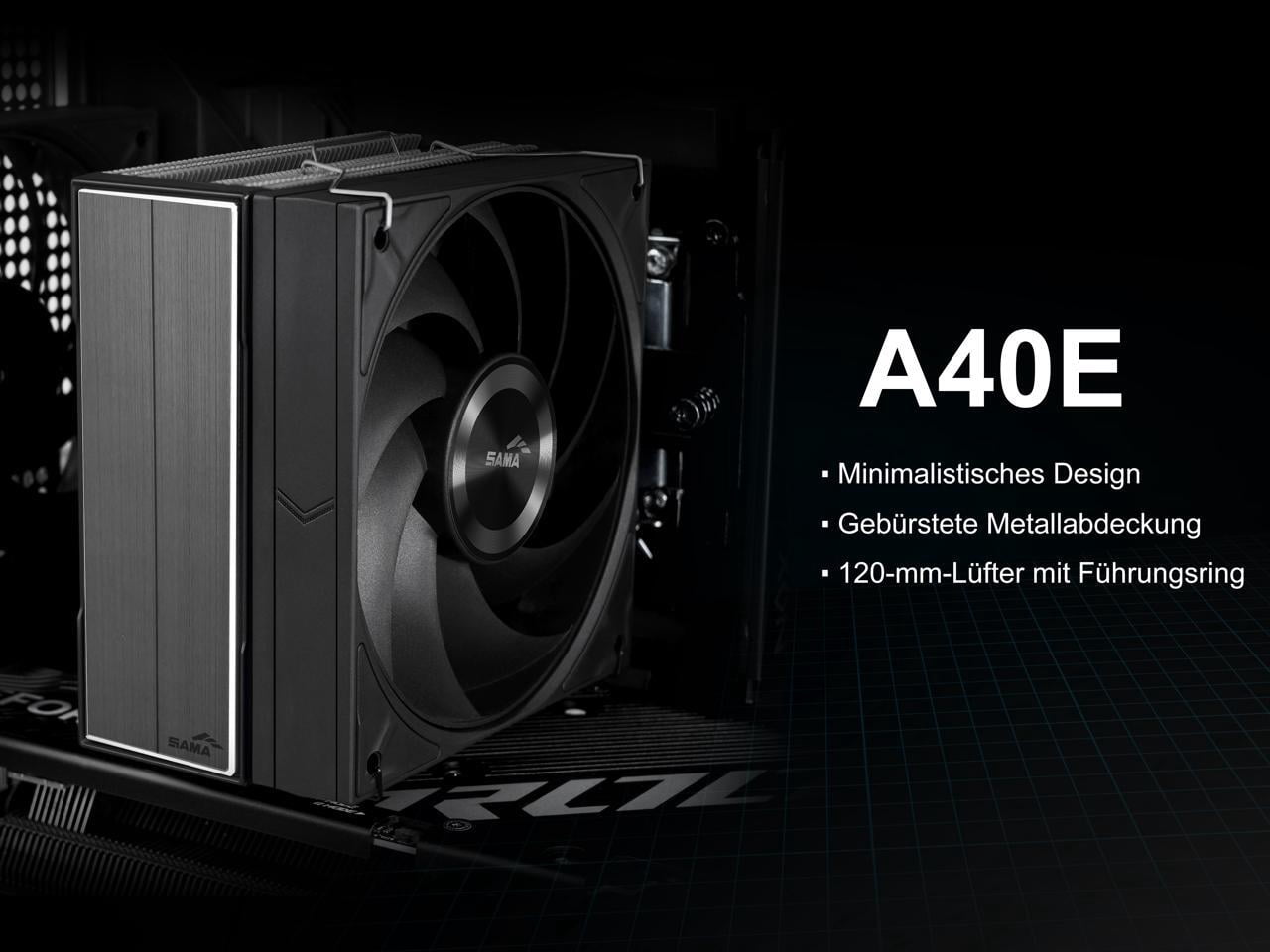 SAMA A40E Single-Tower CPU Air Cooler Aluminum Top Cover 4 Copper Heat Pipes, 120mm PWM Fans, for AMD AM4/AM5, Intel LGA 1700/1150/1151/1200/1851 Thermal Grease