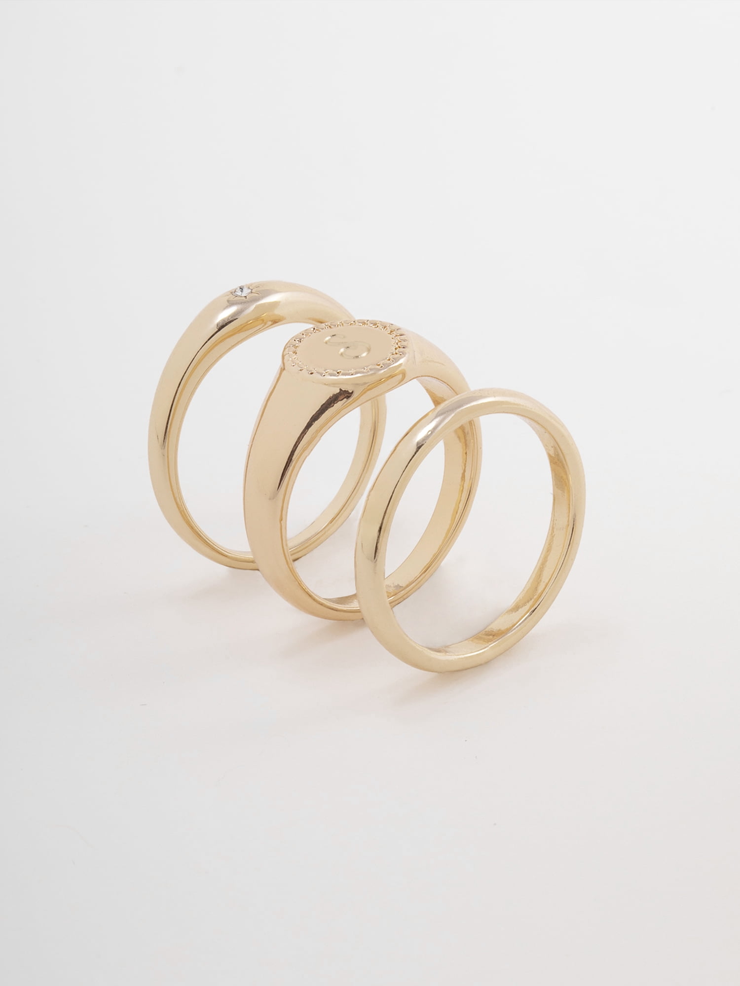 Time and Tru Women's Goldtone Ring Set, 3 Pairs, Initial S