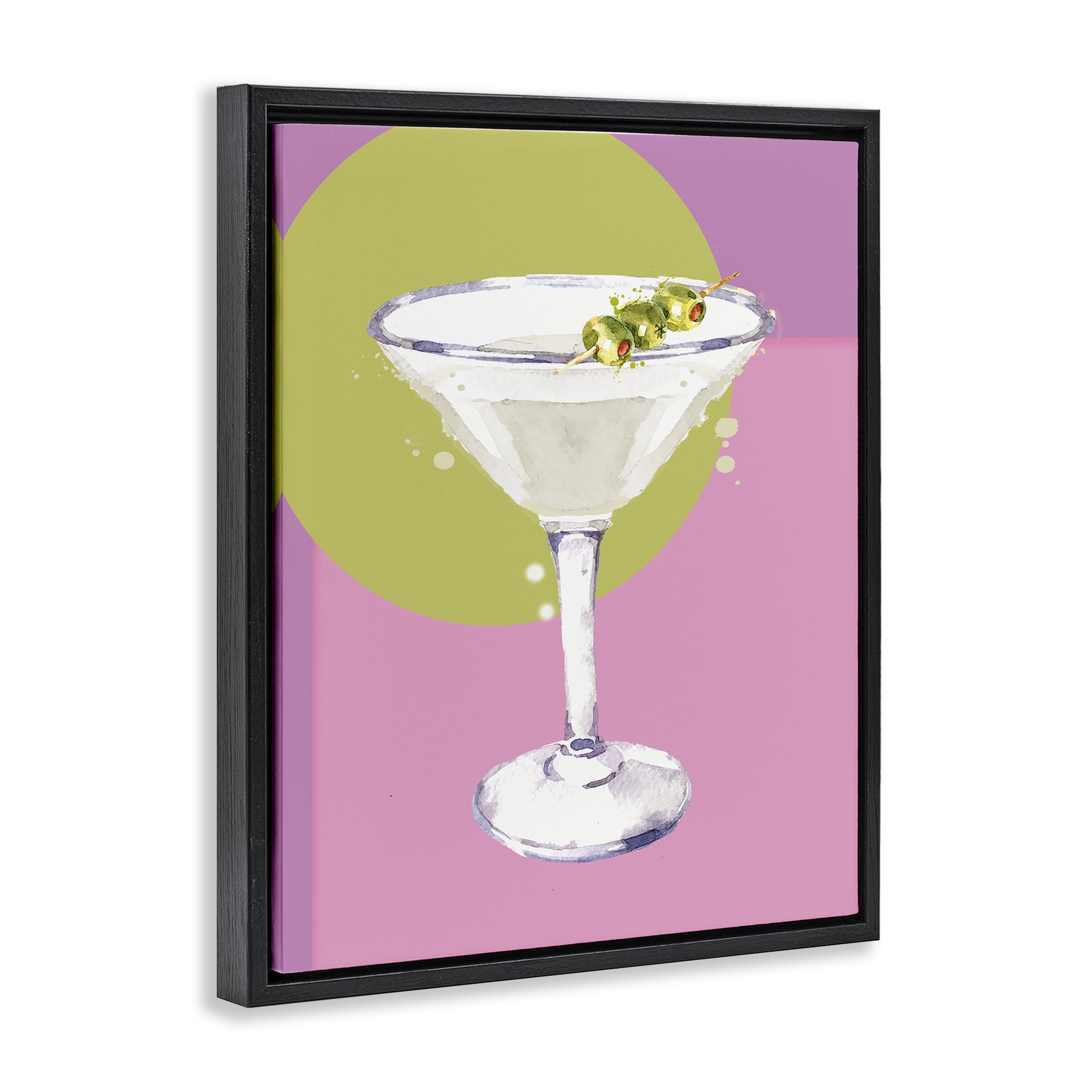 Stupell Industries Olive Martini Cocktail Food & Beverage Painting Black Floater Framed Canvas Art Print Wall Art, 25 x 31