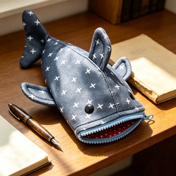 Tuvgenk Blue Pencil Cases Large Capacity Pencil Pouch Zipper Canvas Shark Portable Cosmetic Bag for Office