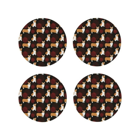 

Leather Coasters with Heat-resistant for Drinks Cute Corgi Dog_A -标题2 Round Shape
