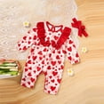 thumbnail image 3 of ZEHJUHAN Baby Valentine's Day Romper, Long Sleeve Heart Print Bodysuit with Bow & Ruffle Trim For Spring Fall Red，0-3M, 3 of 9