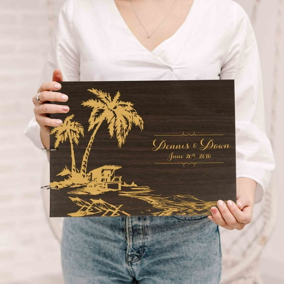 Darling Souvenir Personalized Engraved Laser Cut Wedding Guest Book Wooden Cover Sign-in Book Registry Guestbook Scrapbook-VZ