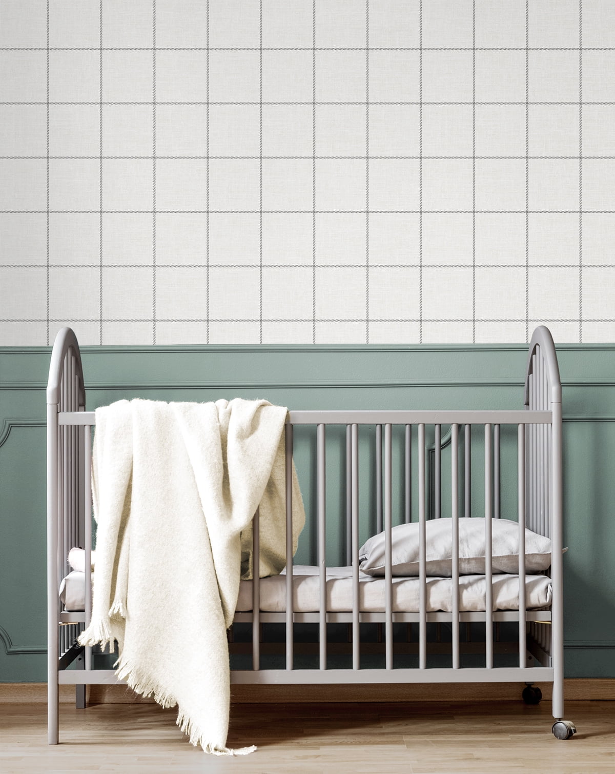 NextWall Charcoal & Linen Classic Striped Check Peel and Stick Wallpaper - 20.5 in. W x 18 ft. L Roll