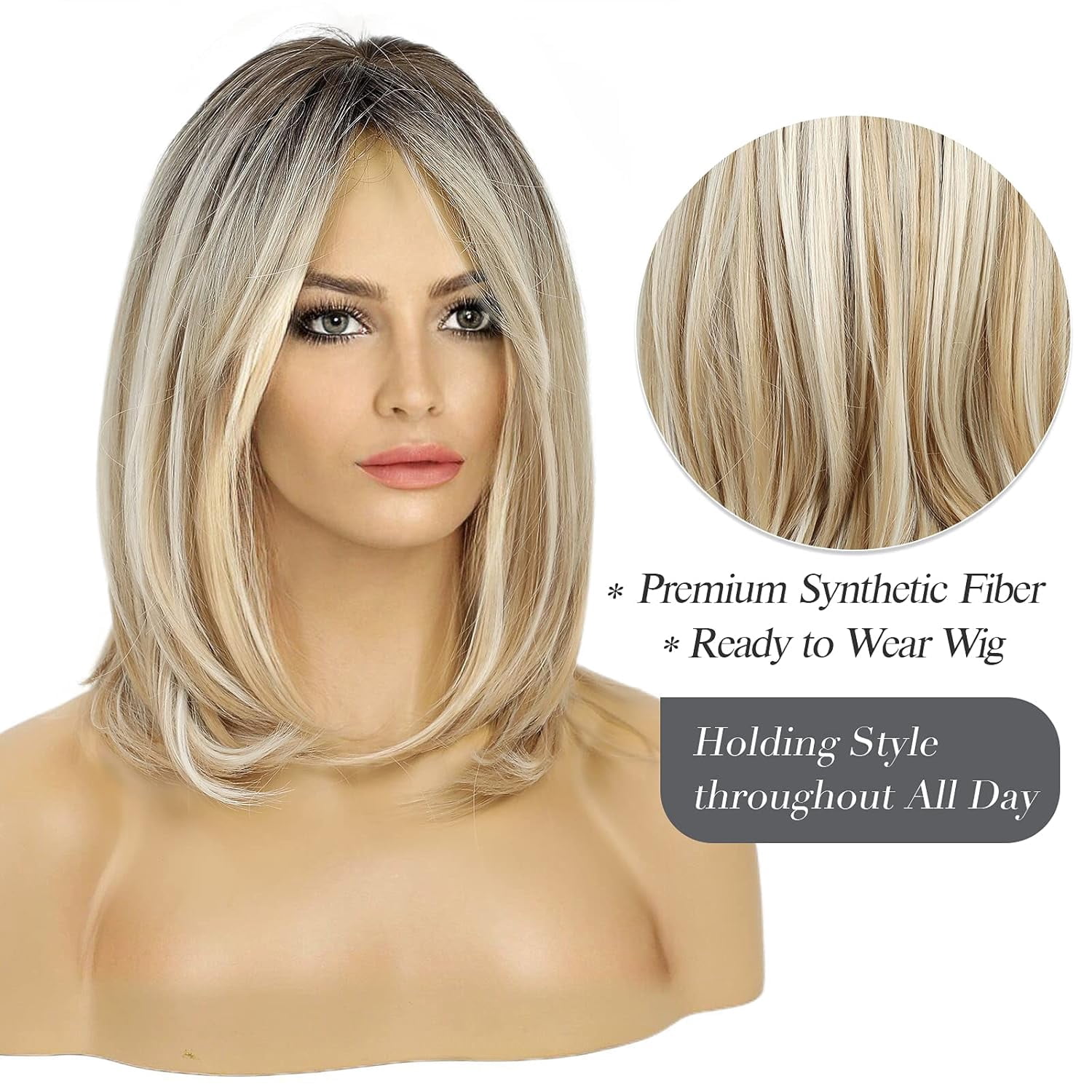 Sucs Long Layered Synthetic Hair Wigs for Women with Bang