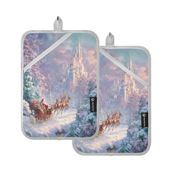 2 Pack Pot Holders for Kitchen Heat Resistant Hot Pads Sets for Cooking Baking Santa Claus in Sleigh