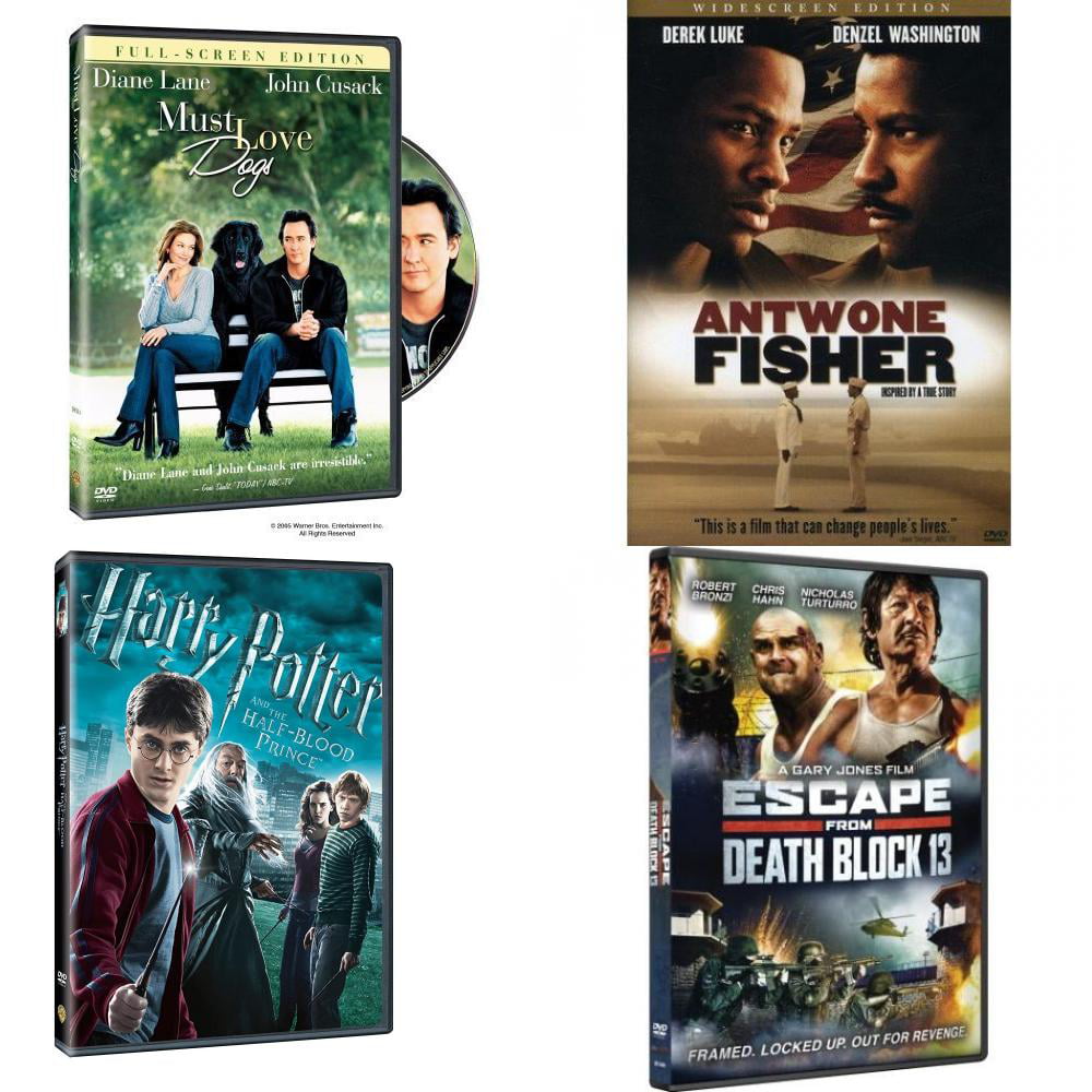 Assorted 4 Pack DVD Bundle: Must Love Dogs, Antwone Fisher, Harry Potter  and the Half-Blood Prince, Escape From Death Block 13 - Walmart.com