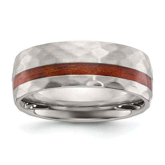 Auriga Fine Jewelry Stainless Steel Brushed and Hammered with Wood Inlay 8mm Men's Band Size 10