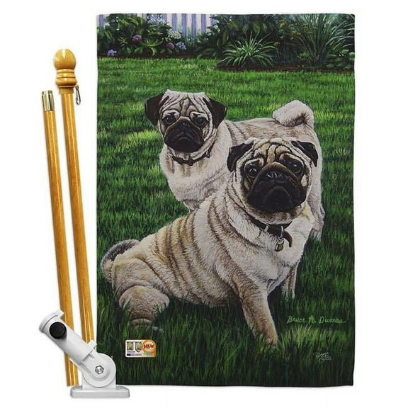 Breeze Decor BD-PT-HS-110006-IP-BO-D-US15-AL 28 x 40 in. Vertical Pugs Love Nature Pets Impressions Decorative Double Sided House Flag Set with Pole & Bracket Hardware