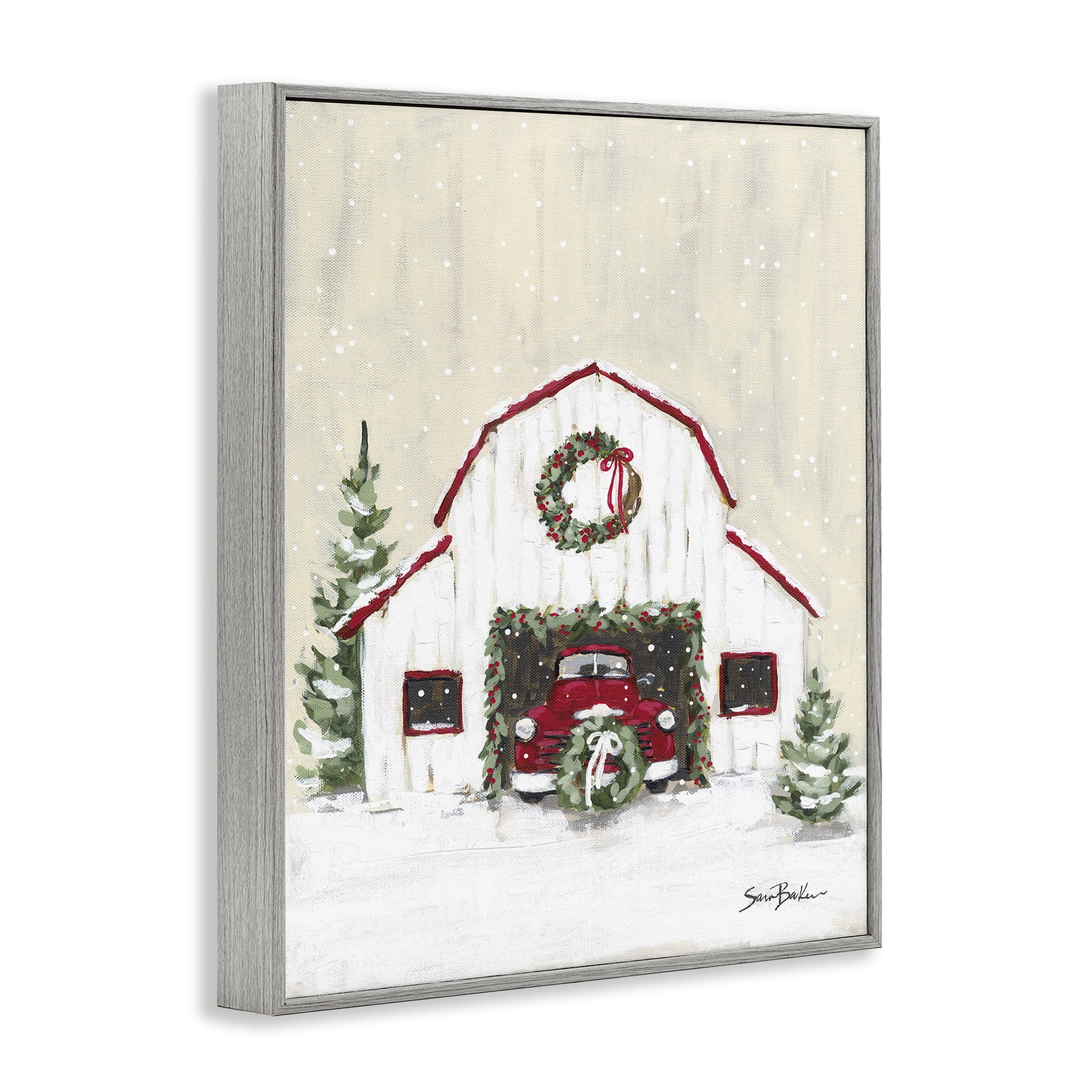Stupell Industries Seasonal Garlands Barn Holiday Painting Gray Framed Art Prints Wall Art, 24 x 30