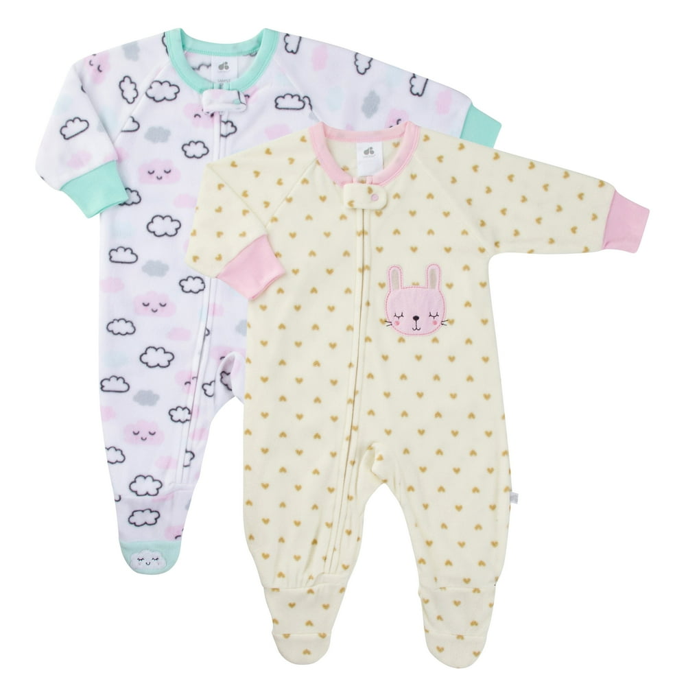 Just Born Just Born Baby Girls' 2Pack 1Piece Footed Pajamas white/multi, 24 months
