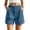 Blue, variant on Women's Cotton Summer Shorts Elastic Waist Pocket Casual Bubble Shorts with Scalloped Hem for Beach Vacation