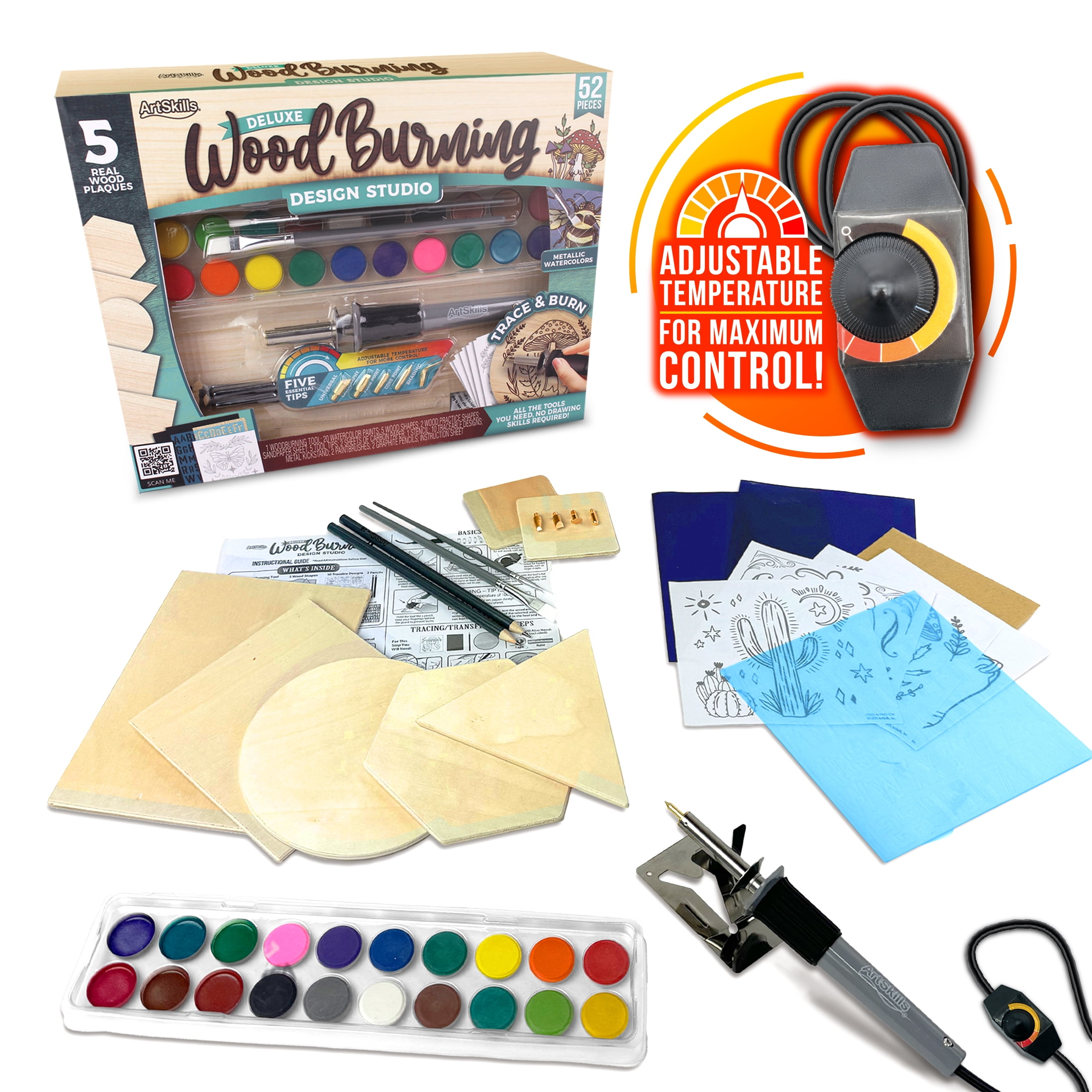 ArtSkills Deluxe Wood Burning Kit for Beginners with Adjustable Temperature Wood Burning Tool & Tips, Adult Crafts