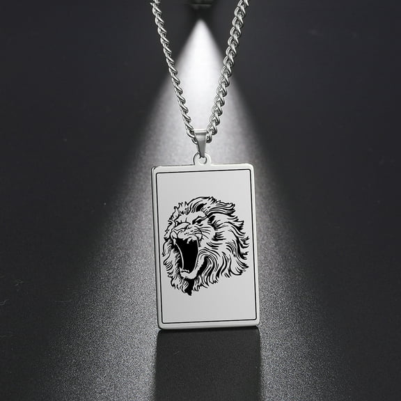 EUEAVAN Silver Lion Head Pendant Stainless Steel Necklace Jewelry