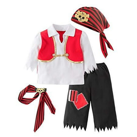 StylesILove Unisex Little Boys Girls Pirate Halloween Costume 4pcs Set Cosplay Event Dress Up Parties Stage Performance