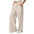 thumbnail image 2 of Sweatpants for Women 2026 Spring Fall Elastic Waist Wide Leg Lace Side Split Hem Casual Loose Sweat Pants with Pockets, 2 of 9