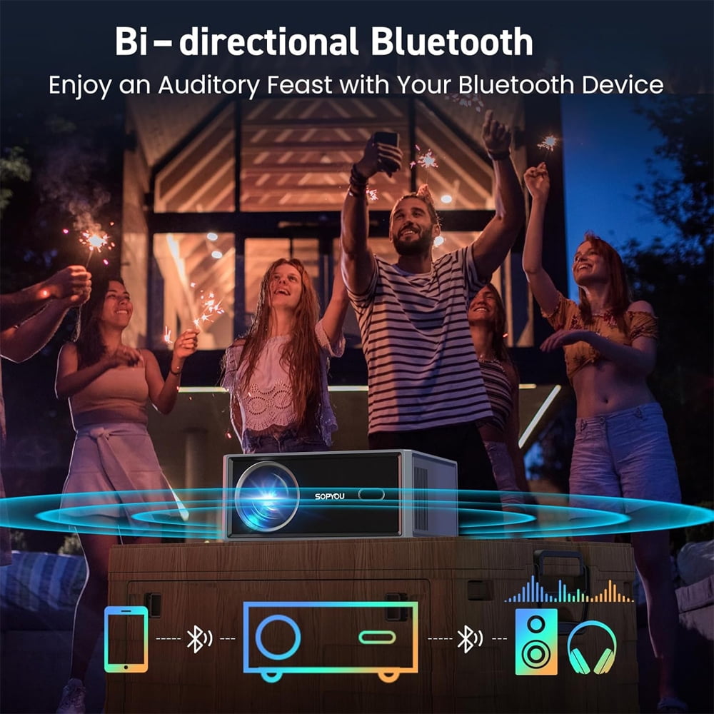 LCD Projector with WiFi and Bluetooth, Native 1080P 4K Support Outdoor Movie Projectors Max 450" Display, Electric Focus Theater Projector for iOS/Android/TV Stick