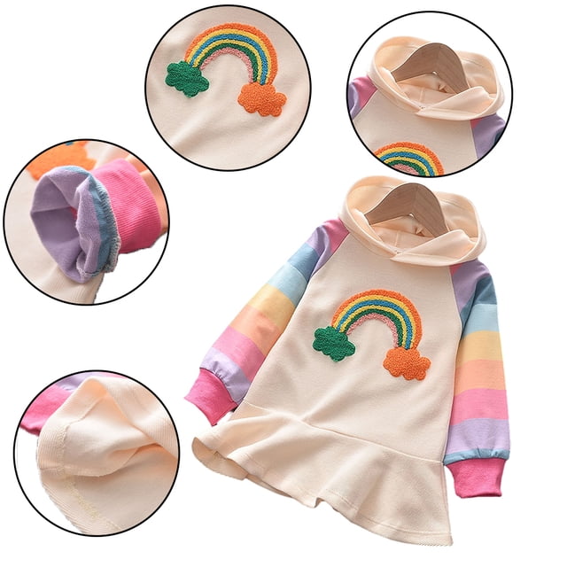 KYAIGUO Robe Chandail en Molleton de Printemps pour Filles de 2 à 9 Ans, Robe Décontractée à Capuche en Coton pour Tout-Petits, Jupe à Manches Longues