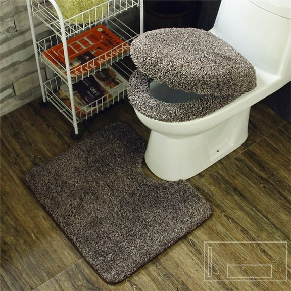 Universal plush warm toilet seat three sets of thickened toilet cover cushion toilet seat ring cover U-shaped cushion (brown Toilet seat co)