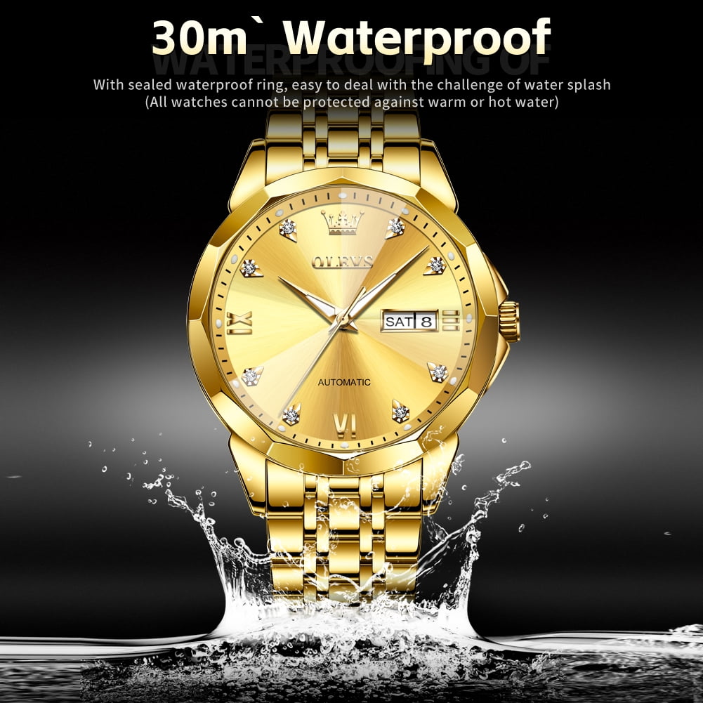 OLEVS Automatic Watches for Men Self Winding Mechanical Luxury Dress Stainless Steel Two Tone Strap Diamond Waterproof Luminous Date Mens Wrist Watches Reloj Para Hombre Black/Blue/Gold/White