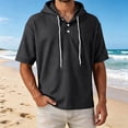 thumbnail image 2 of Plus Size Big & Tall Men's Cotton Pullover Hooded Top Short Sleeve Casual Solid Color T-Shirt Hoodie Drawstring Loose Fit Summer Basic Streetwear Outfits Travel Essential, 2 of 7
