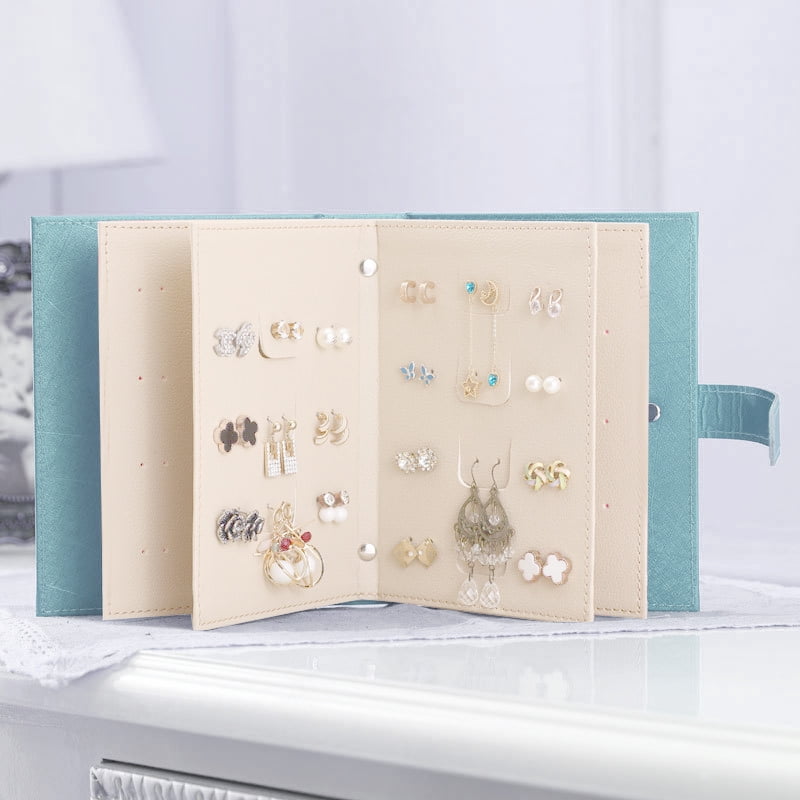 Jewelry Organizer - Jewelry Organizer Portable Earring Holder Travel Jewelry Case Pu Leather Earring Holder with Book Design Hold 42 Pairs of Earrings - Blue