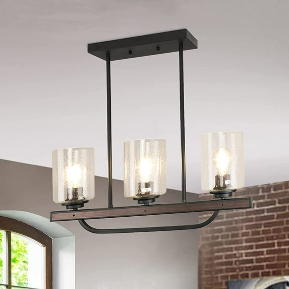 Depuley 3 Light Glass Shade Pendant Light Black Flush Mount Ceiling Light Fixture Rustic Farmhouse Track Ceiling Light, Adjustable, E26 Socket