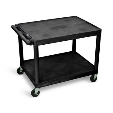 Luxor 24" x 32" x 27" Tuffy Two Shelf Flat Utility Cart With Electrical - Black