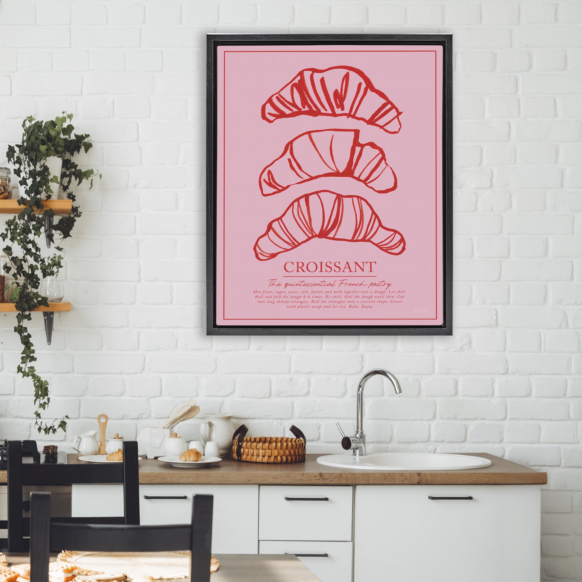 Stupell Industries Croissant Breakfast Pastry Black Framed Floater Canvas Wall Art, design by Jenaya Jackson