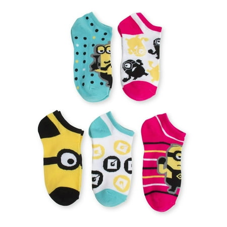 Despicable Me Girls Socks, 5 Pack No Show Minions (Little Girls & Big