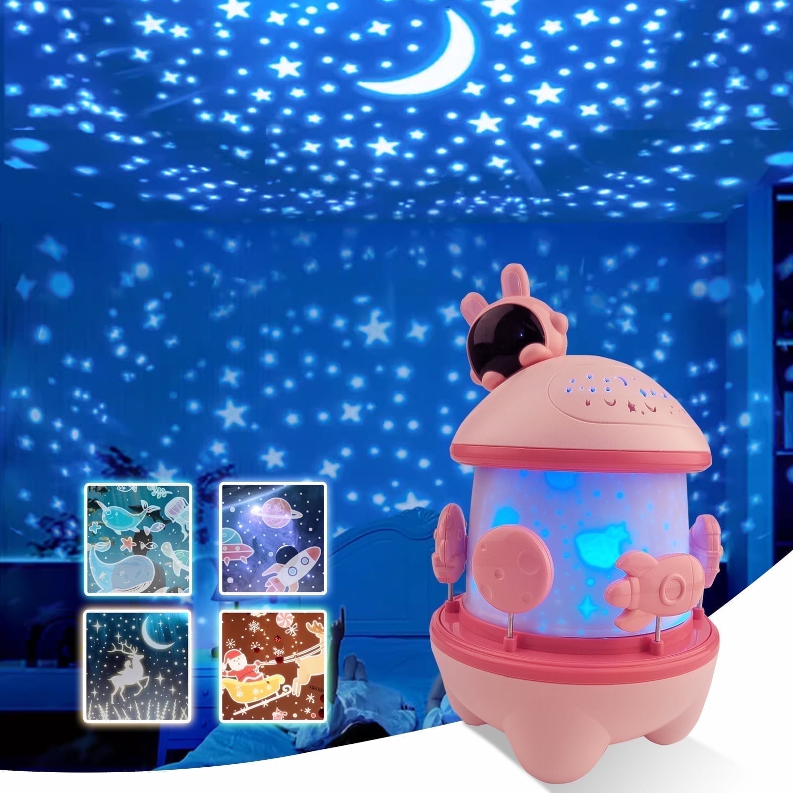FAGINEY Night Light Projector for Kids, Projector Light for Kids Bedroom,12 Films Remote 360° Baby Night Light Projector,for Gifts Toys,Pink