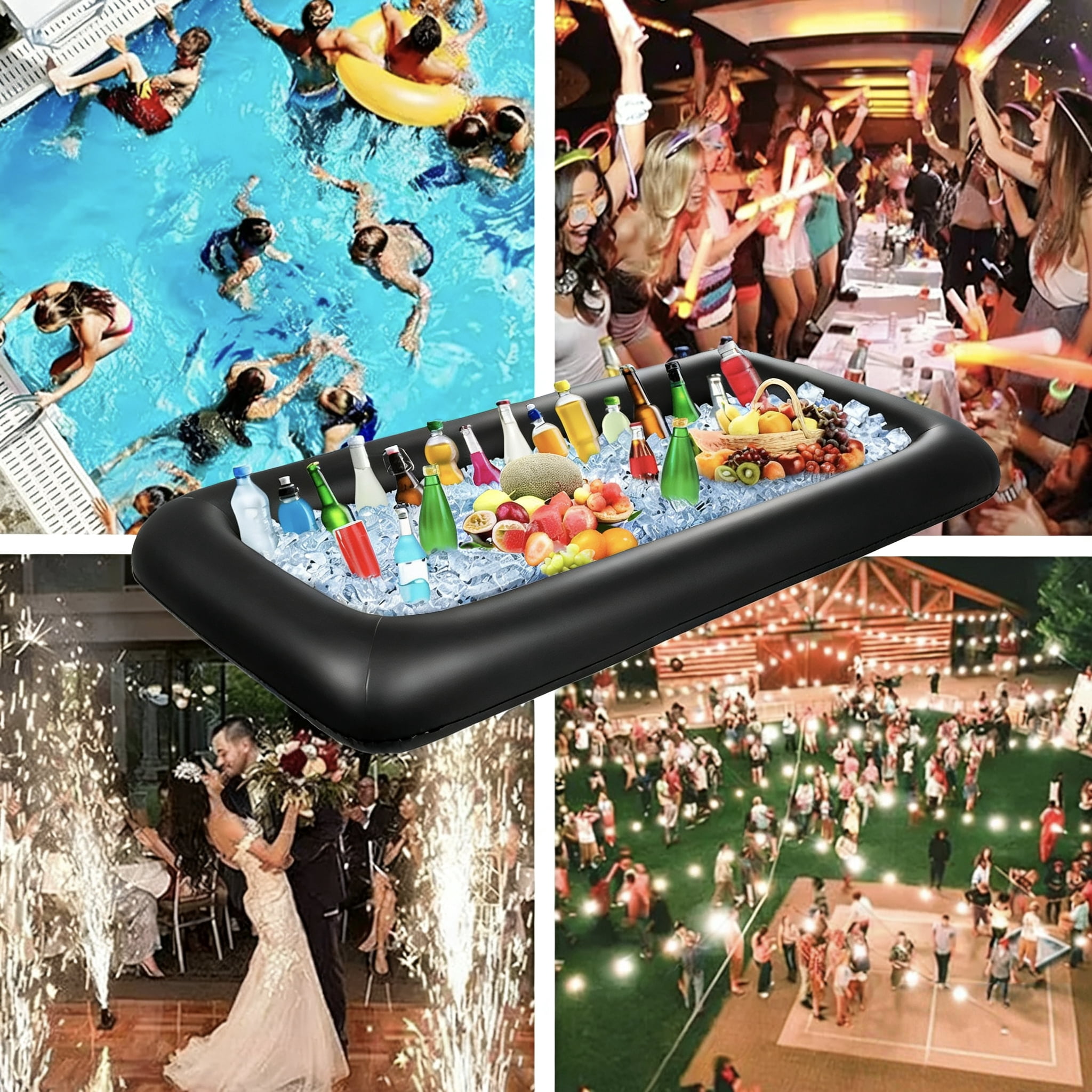 FENLEI Inflatable Ice Serving Bar Pool Party Buffet Drink Cooler Floating Food Drink Container with Inflator (Black 2 Big and 2 Small)