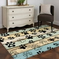 thumbnail image 3 of 4x6Ft Area Rugs Teal Brown Paw Prints Non-Skid Rubber Backing Large Rectangle Rugs - Living Room Bedroom Home Office, Vintage Farmhouse Wooden Grain Indoor Floor Mat Carpets Washable Rug, 3 of 9