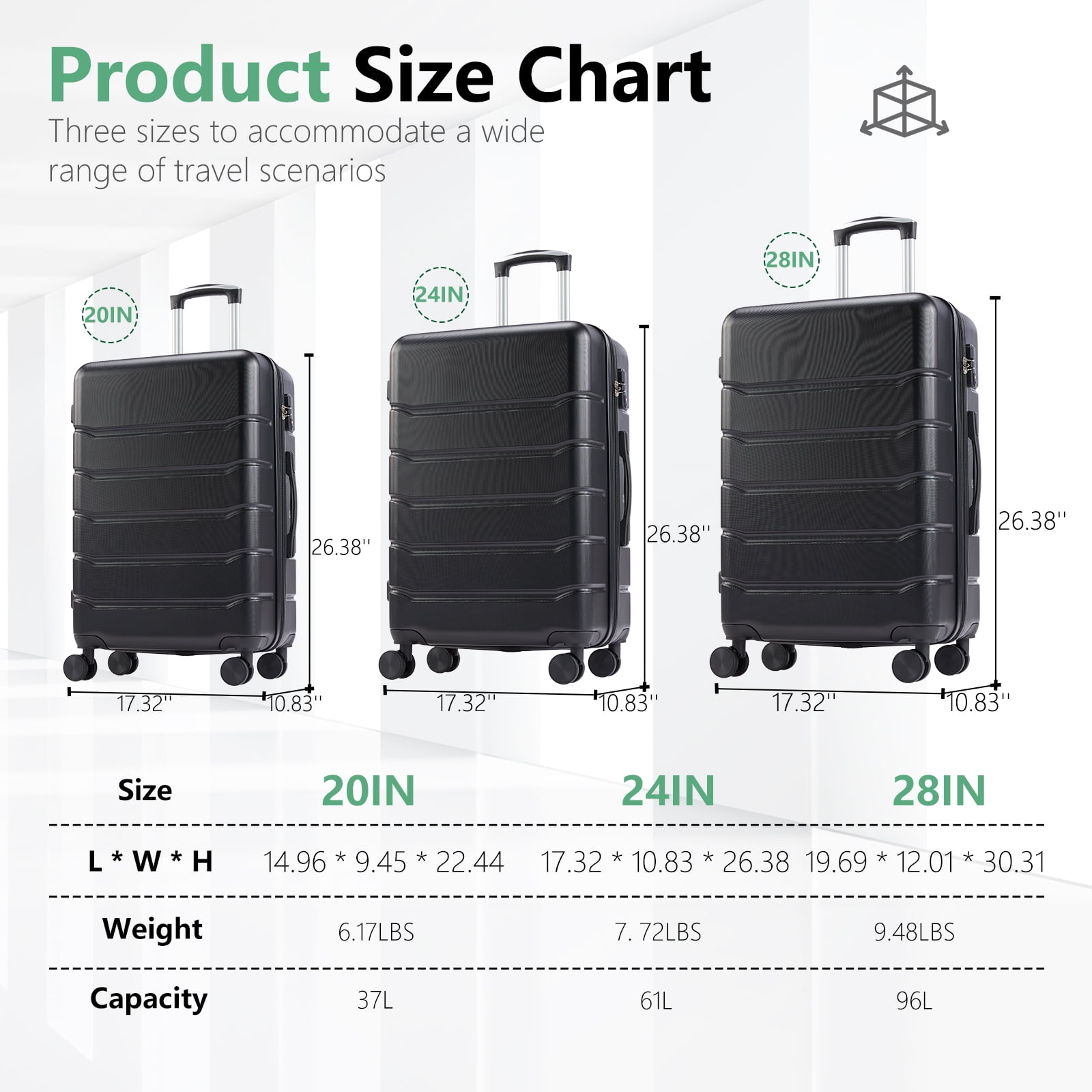 JOINSUN 28 Inch Hardside Expandable Luggage with Spinner Wheels, Checked-Large Lightweight Expandable Rolling Luggage with TSA Lock, Black