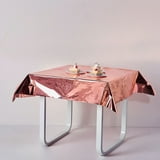 Efavormart 50"x50" Metallic Foil Square Tablecloth, Disposable Table Cover - Rose Gold Blush for ...