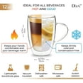 thumbnail image 3 of DLux Coffee Mugs, 12oz Latte Clear Glass Set of 2 Cups with Handles, Double Wall Insulated Borosilicate Glassware Cup - Wine, Tea Glasses, 3 of 7
