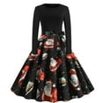thumbnail image 1 of CEHVOM Robe Vintage Évasée à Nœud Papillon pour Femmes Robe de Bal Manches Longues Imprimée Noël Fête, 1 of 6