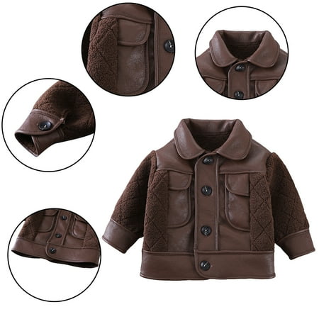 

AJZIOJIRO 2-6Y Toddler Boy Leather Jackets Coat Winter Warm Lapel Leather Outwear