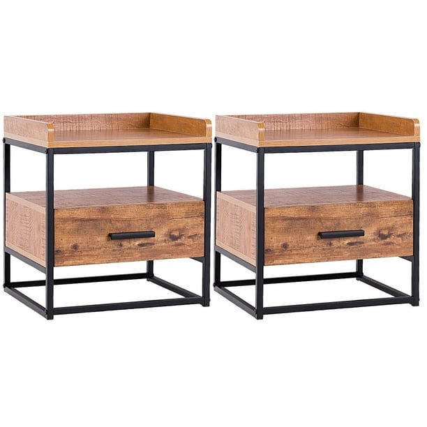 Gymax 2pcs End Side Sofa Table Metal Nightstand Storage Display Bedroom W 1 Drawer Walmart Com Walmart Com