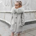 thumbnail image 2 of Mercatoo Kids Girls Wool Blend Solid Color Long Coat Toddler 𝐅aux F𝐮r Hood Button Down Pocket Dress Outwear Winter Jacket, 2 of 8