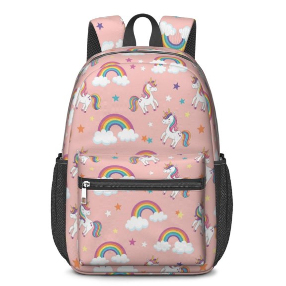 Unicorn and Star Pink Pattern 17" School Backpacks for Teens,Waterproof Oxford Fabric,S-Shape Padded Straps for School,Travel,Hiking,Camping