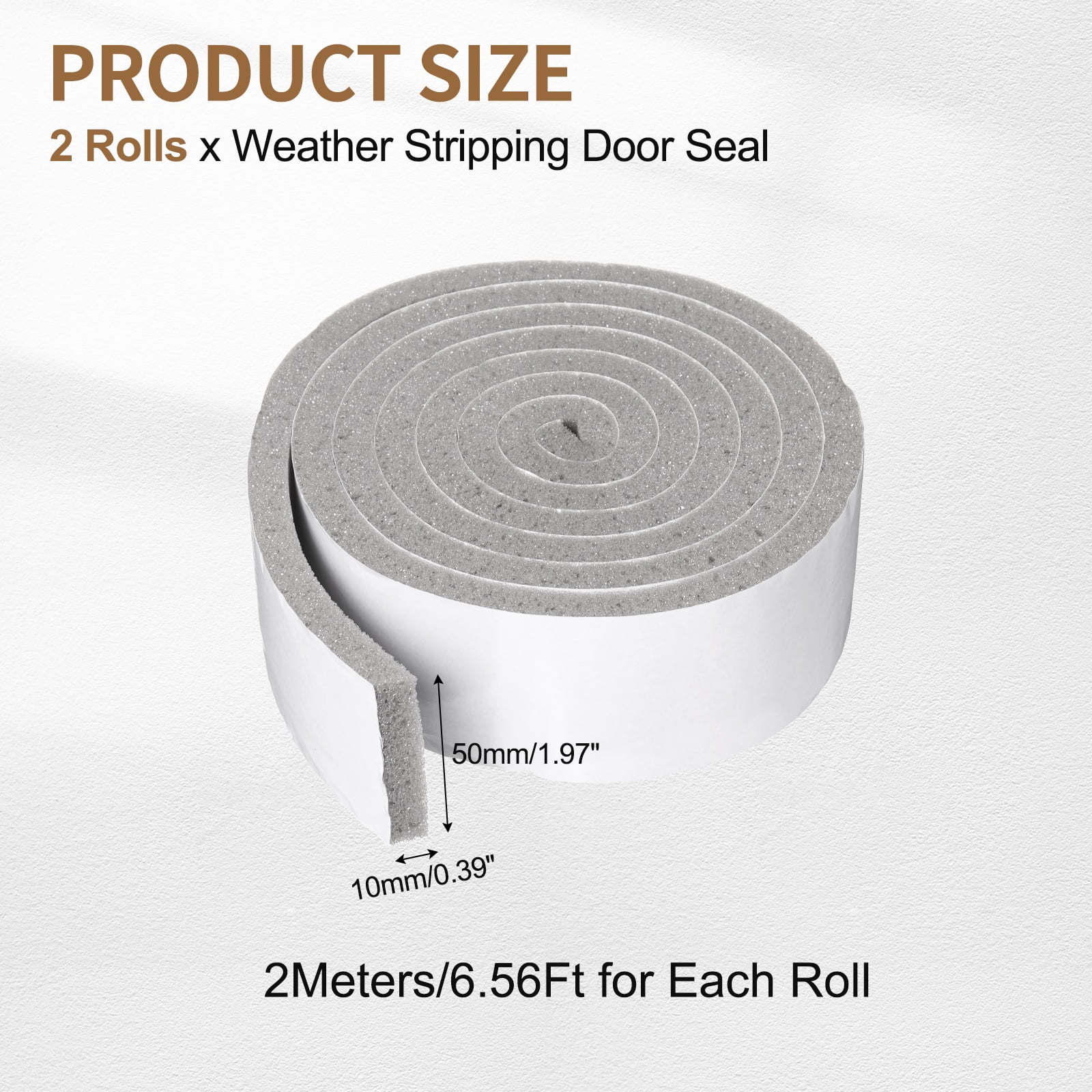 2" x 3/8" Foam Weather Stripping, Self Adhesive Door Seal Insulation Strips, Soundproofing Foam Seal Tape for Door/Window, Air Conditioning (13.12 Ft Total Length in 2 Roll)