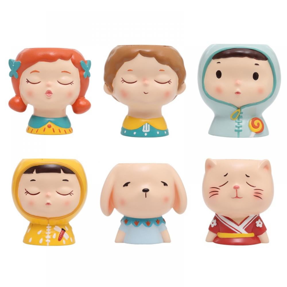 MOOSUP Indoor Novelty Enamel Flowerpot, Unique Cute Cartoon Girl