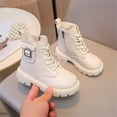 thumbnail image 6 of Girls Bow Embellished Fall Winter Zipper Short Boots, Soft Flat Sole Leather Material Easy On Off Daily Casual School Ankle Boots Beige 1 Big Kids, 6 of 7