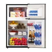Frestec 3.2 Cu ft Two Door Mini Fridge with Freezer, Grey, E-Star,New,FTC30RE-SS