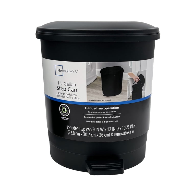 Mainstays Black Plastic Indoor Waste Can with Foot Pedal and