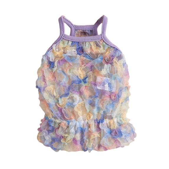 Floral Hem Pet Skirt Sling - Colorful Pet Vest - Sleeveless Clothes for Outdoor Activities